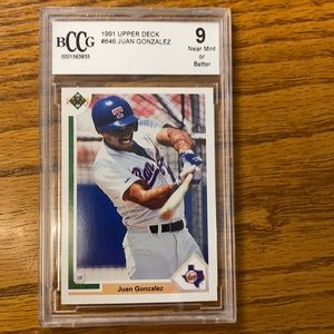 Juan Gonzalez upper deck baseball card graded near mint